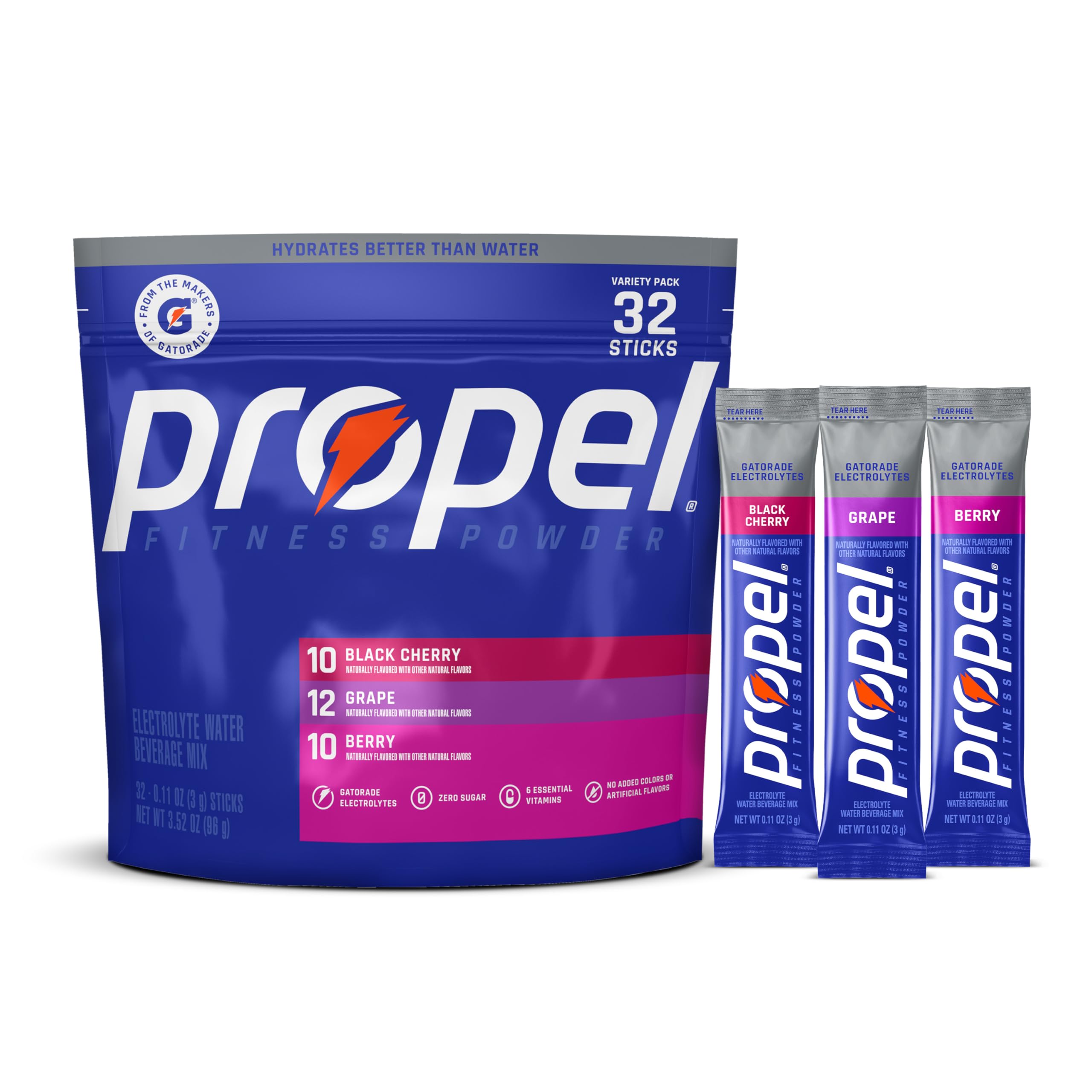 Propel Electrolyte Powder Drink Mix, Grape, (32 Servings) | Zero Sugar, Enhanced Water Beverage, Gatorade Electrolytes, Vitamins, No Added Colors, No Artificial Flavors, Hydration