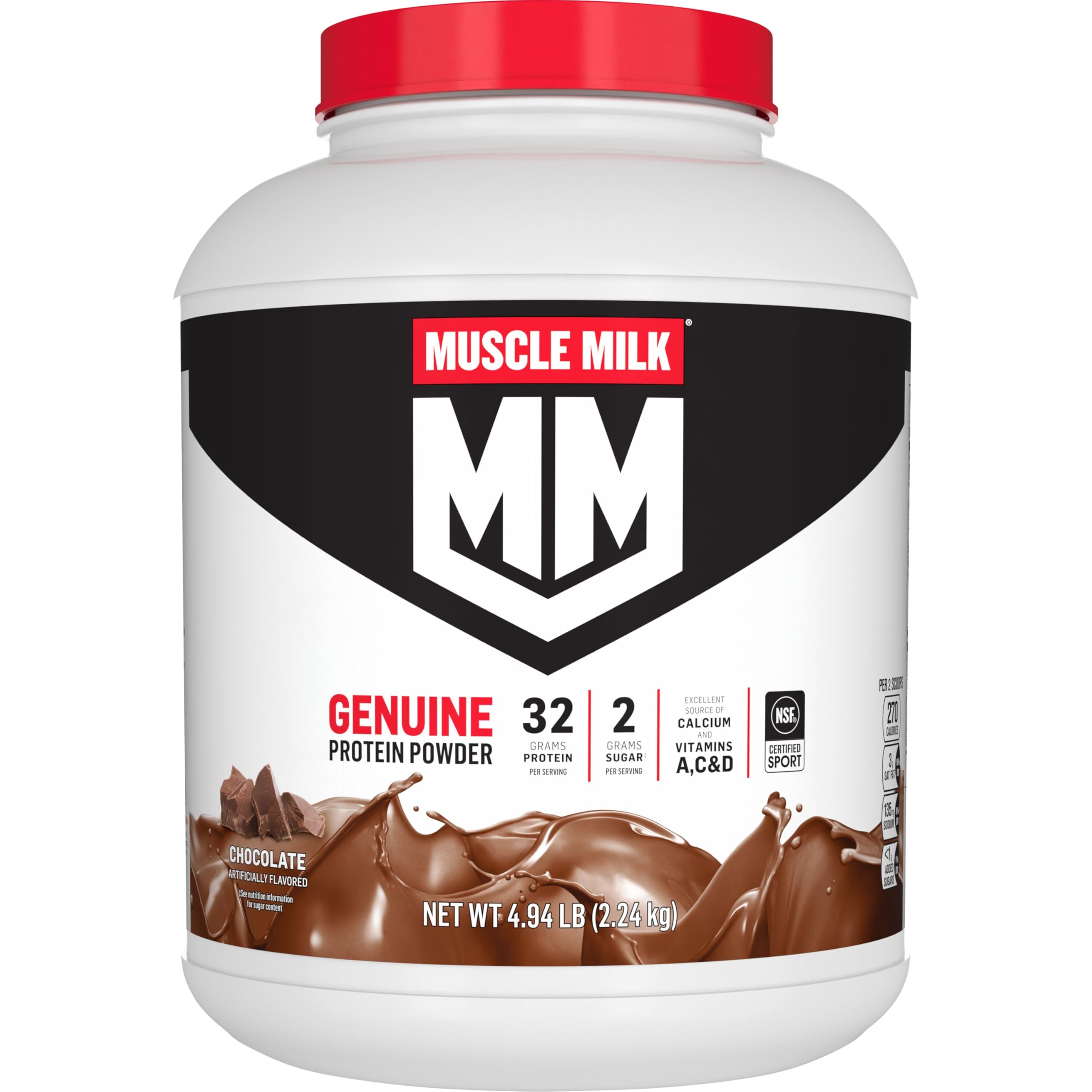 Muscle Milk Genuine Protein Powder, Strawberries ‘N Crème, 1.93 Pounds, 13 Servings, 32g Protein, 3g Sugar, Calcium, Vitamins A, C & D, NSF Certified for Sport, Energizing Snack, Packaging May Vary