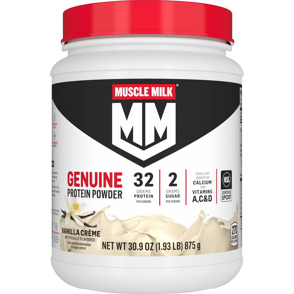 Muscle Milk Genuine Protein Powder, Strawberries ‘N Crème, 1.93 Pounds, 13 Servings, 32g Protein, 3g Sugar, Calcium, Vitamins A, C & D, NSF Certified for Sport, Energizing Snack, Packaging May Vary