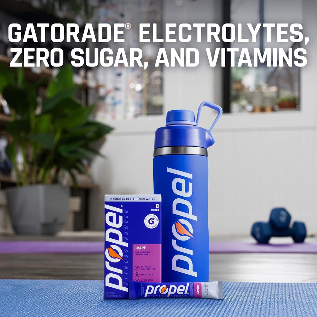 Propel Electrolyte Powder Drink Mix, Grape, (32 Servings) | Zero Sugar, Enhanced Water Beverage, Gatorade Electrolytes, Vitamins, No Added Colors, No Artificial Flavors, Hydration