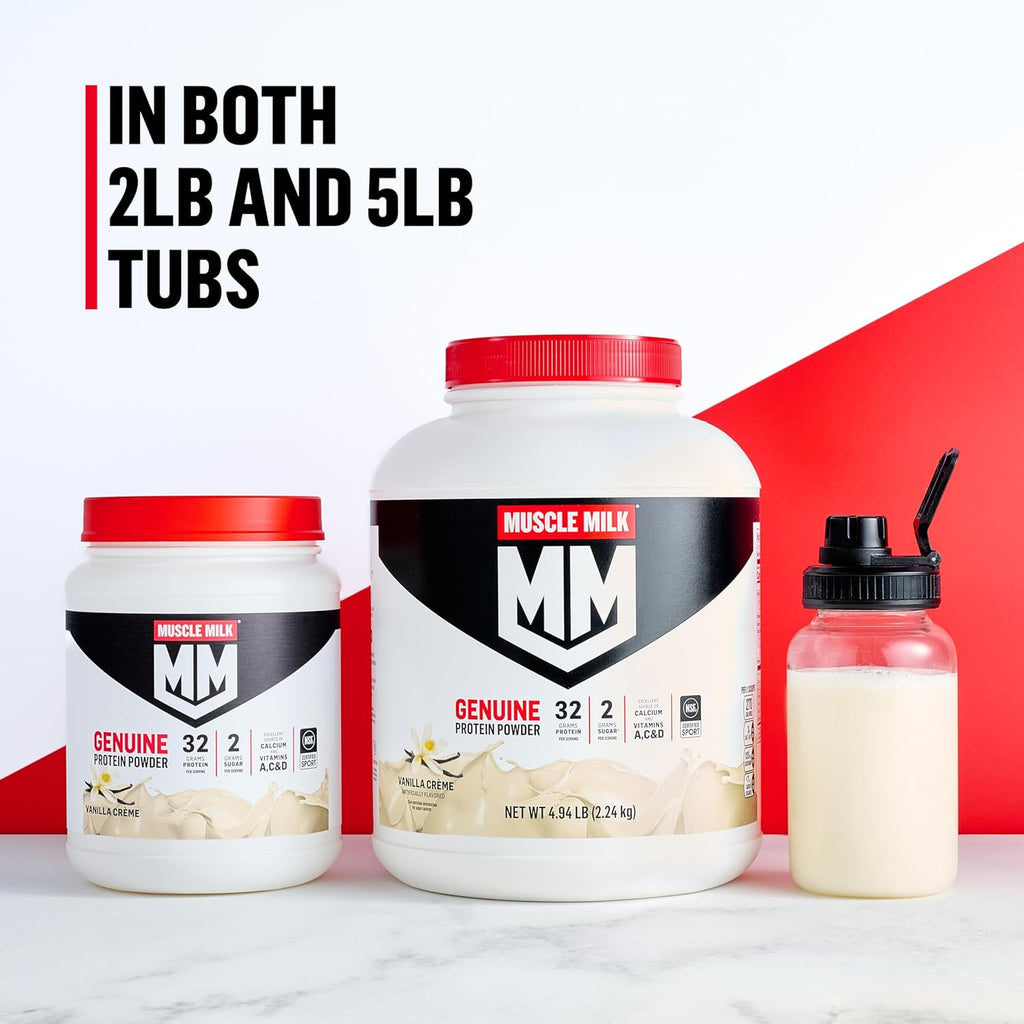 Muscle Milk Genuine Protein Powder, Strawberries ‘N Crème, 1.93 Pounds, 13 Servings, 32g Protein, 3g Sugar, Calcium, Vitamins A, C & D, NSF Certified for Sport, Energizing Snack, Packaging May Vary