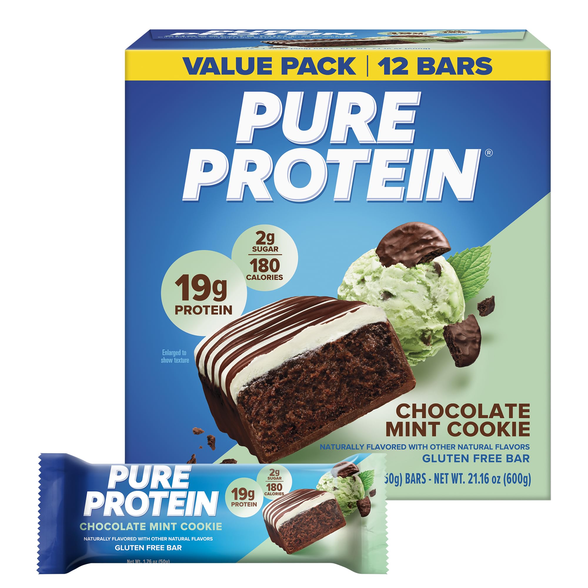 Pure Protein Chocolate Peanut Caramel Protein Bars, 20g Protein, 12 Ct | 3g Sugar, 190 Calories, Low Sugar* High Protein Snack, Gluten Free