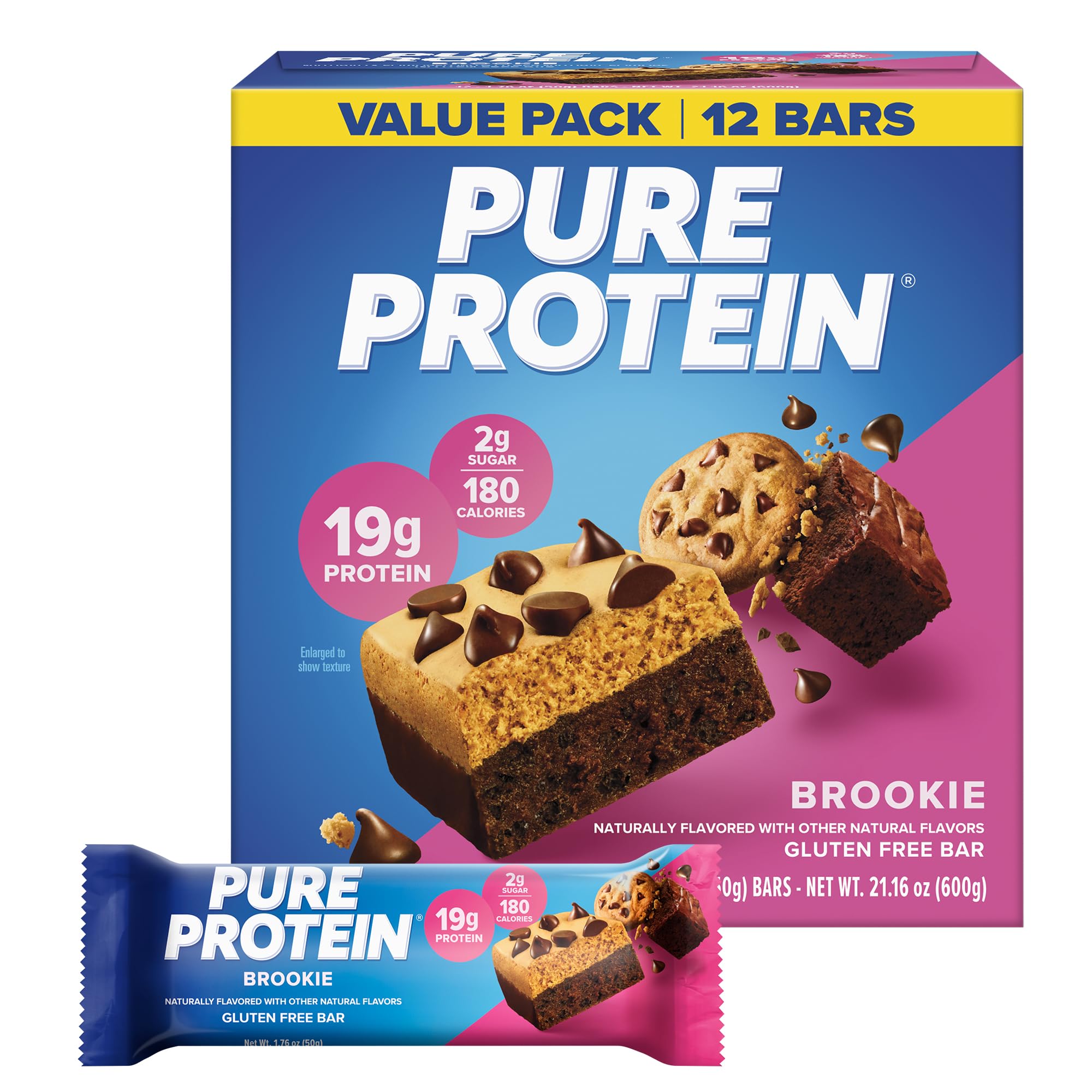 Pure Protein Chocolate Peanut Caramel Protein Bars, 20g Protein, 12 Ct | 3g Sugar, 190 Calories, Low Sugar* High Protein Snack, Gluten Free