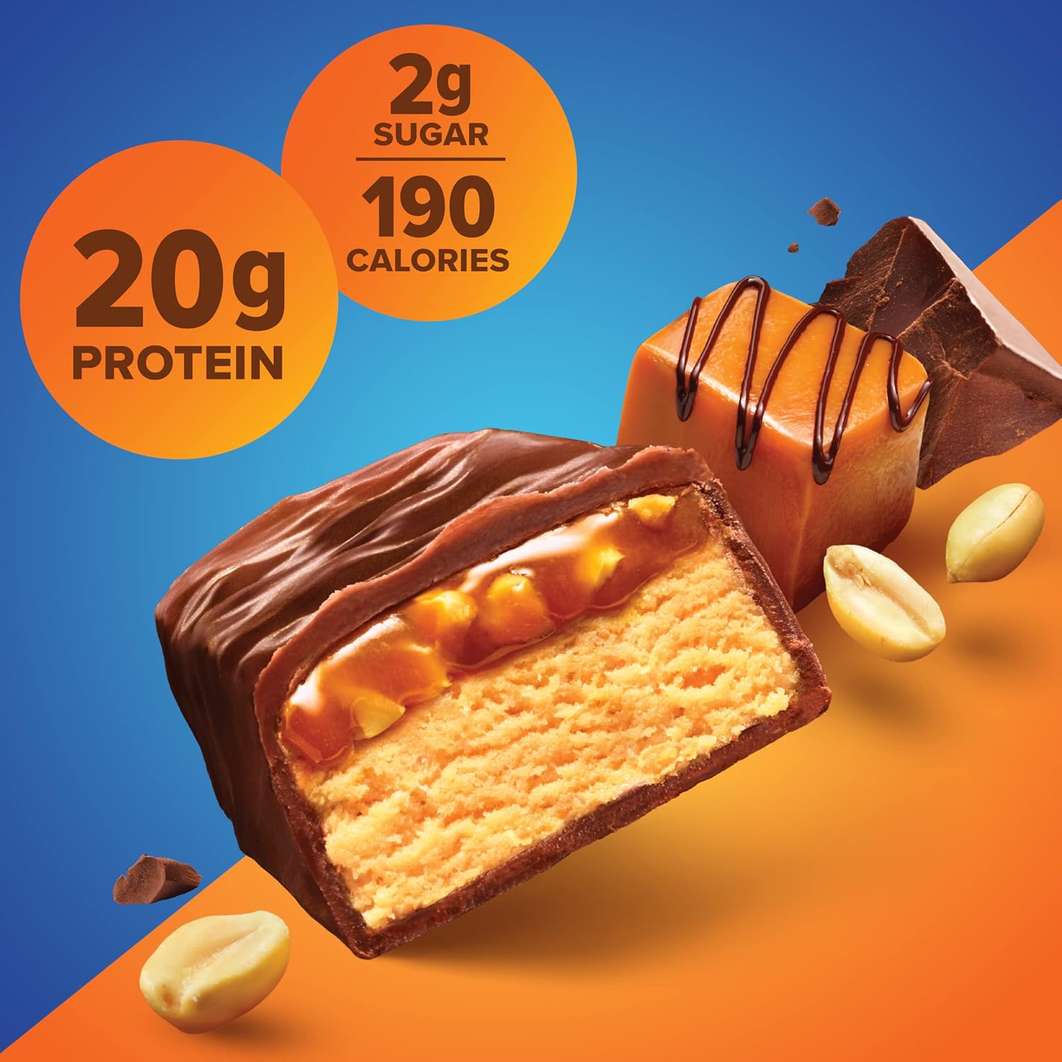 Pure Protein Chocolate Peanut Caramel Protein Bars, 20g Protein, 12 Ct | 3g Sugar, 190 Calories, Low Sugar* High Protein Snack, Gluten Free