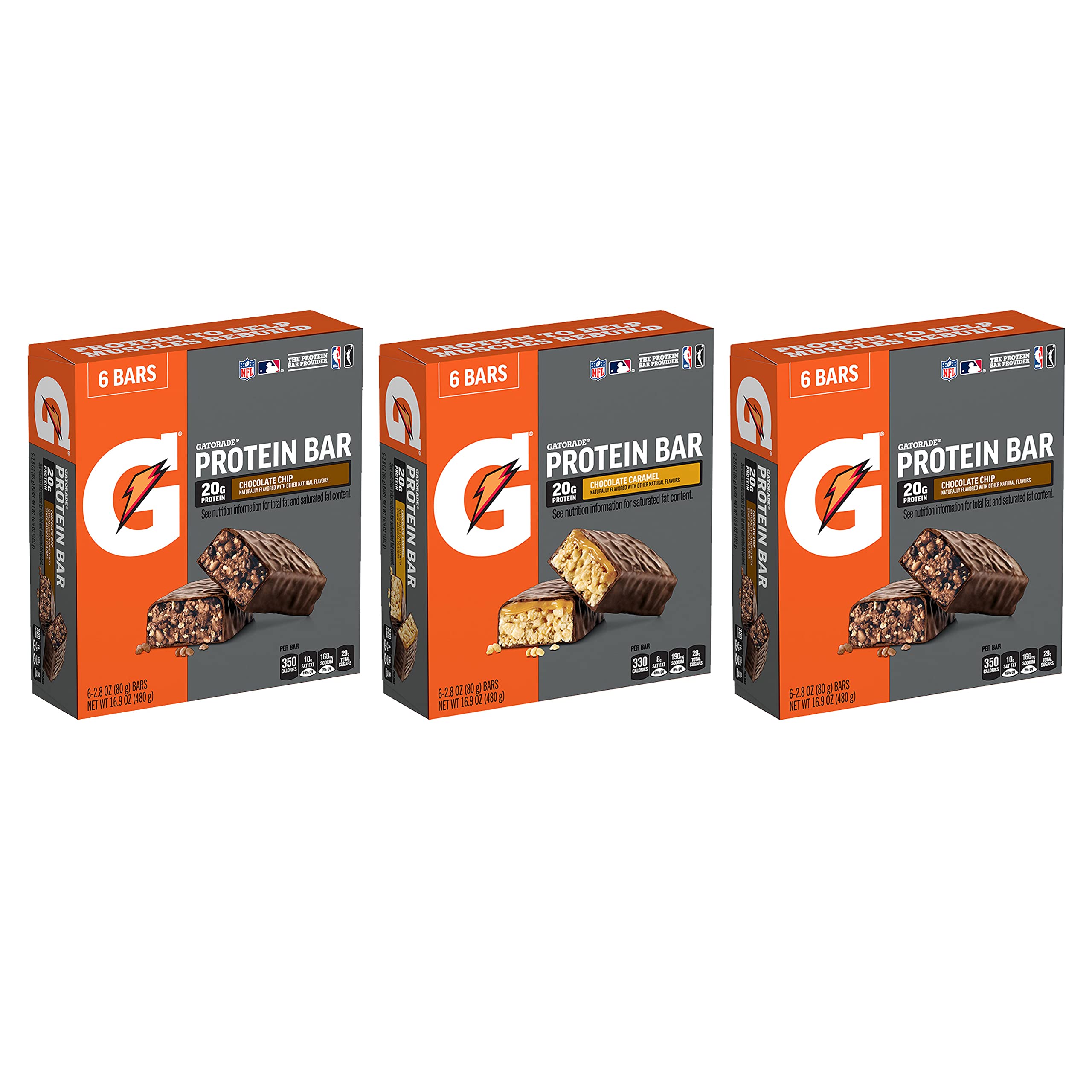 Gatorade Whey Protein Bars, Chocolate Caramel, 2.8 oz bars (Pack of 12, 20g of protein per bar)