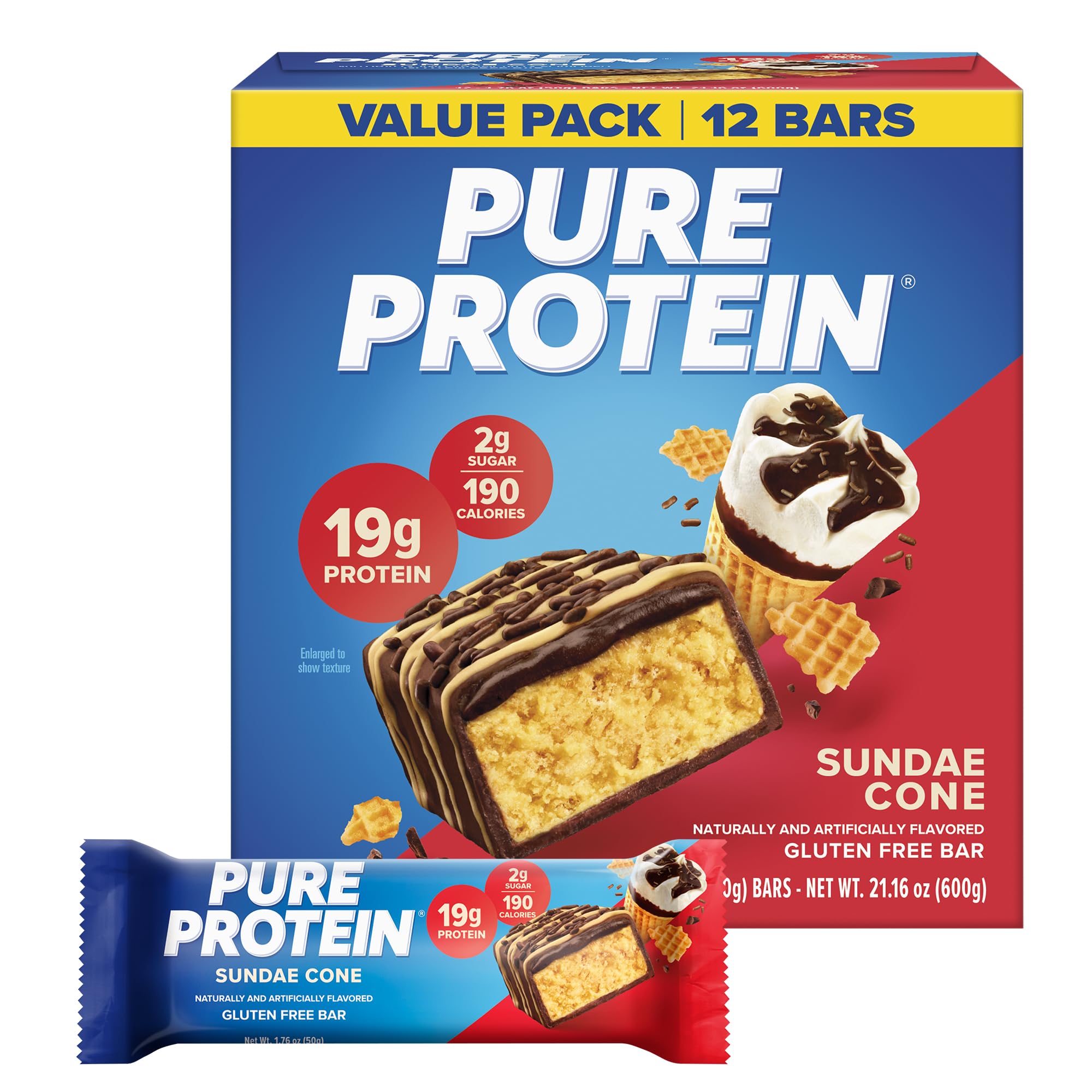 Pure Protein Chocolate Peanut Caramel Protein Bars, 20g Protein, 12 Ct | 3g Sugar, 190 Calories, Low Sugar* High Protein Snack, Gluten Free