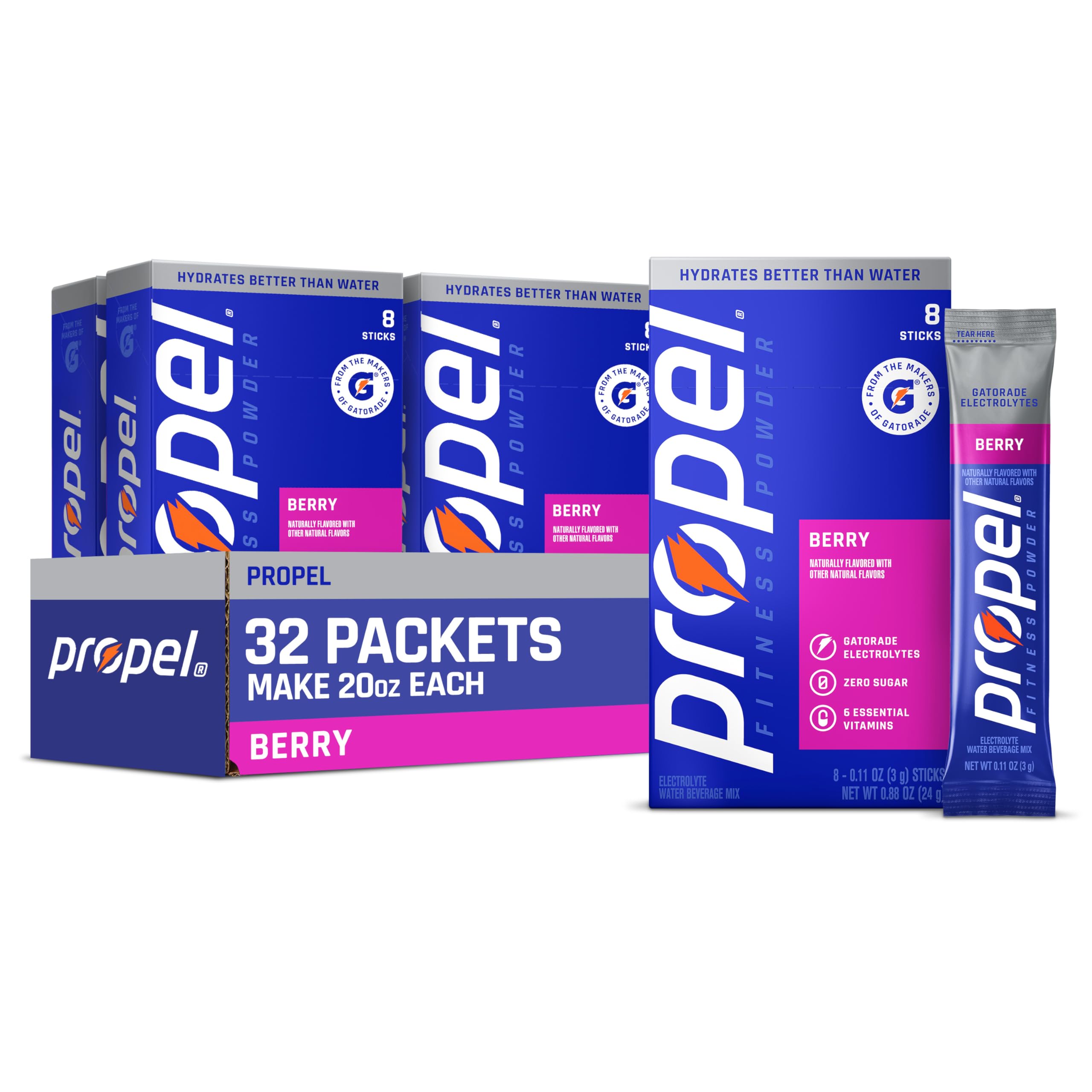 Propel Electrolyte Powder Drink Mix, Grape, (32 Servings) | Zero Sugar, Enhanced Water Beverage, Gatorade Electrolytes, Vitamins, No Added Colors, No Artificial Flavors, Hydration