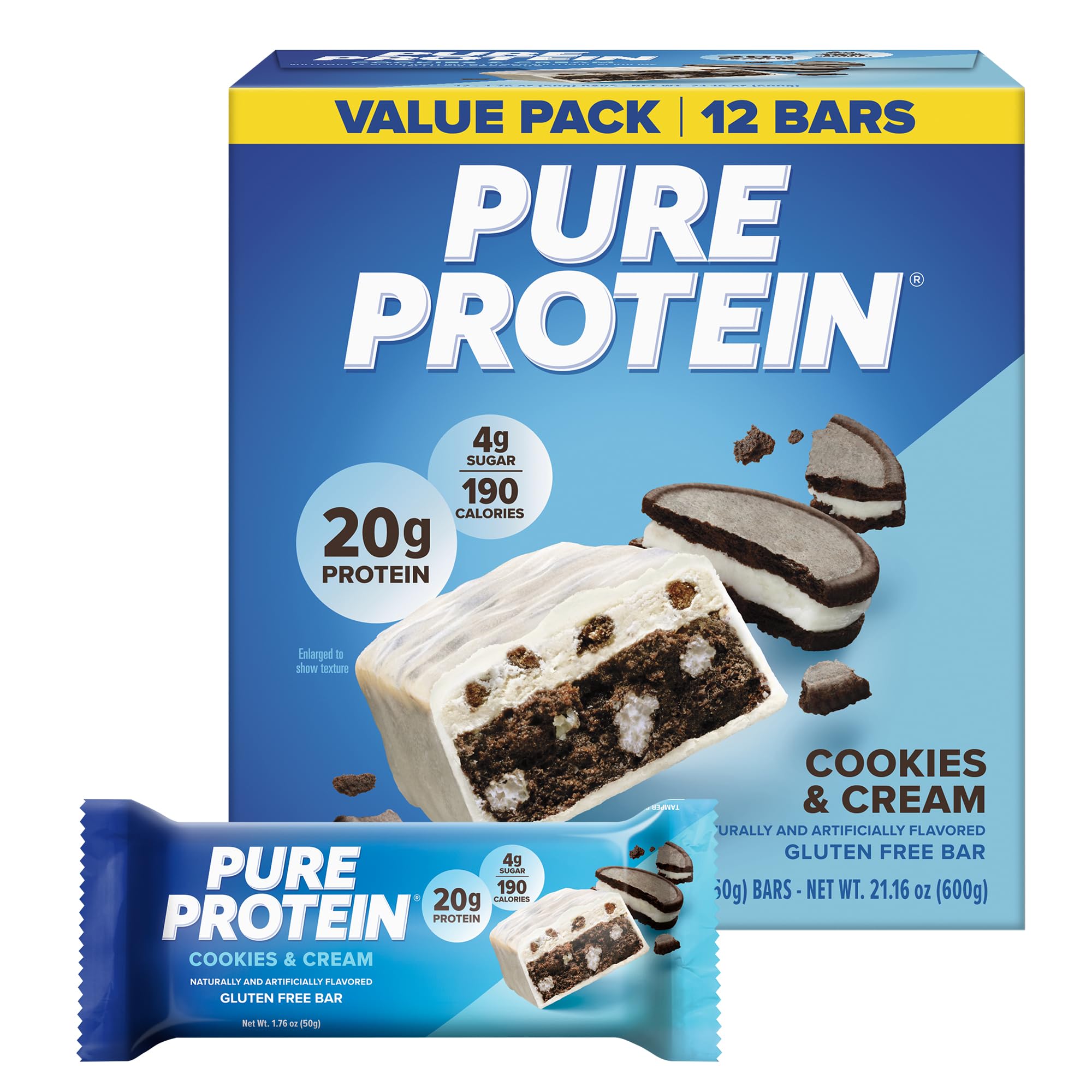 Pure Protein Chocolate Peanut Caramel Protein Bars, 20g Protein, 12 Ct | 3g Sugar, 190 Calories, Low Sugar* High Protein Snack, Gluten Free