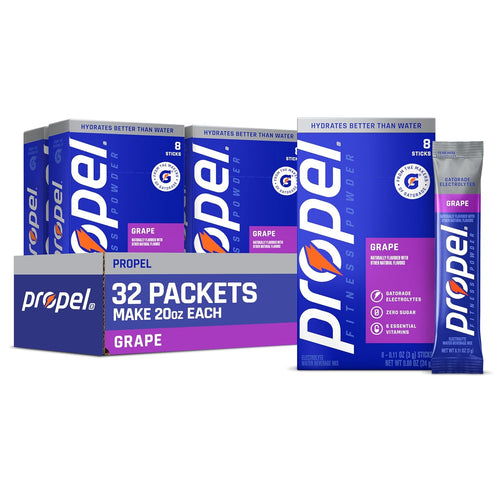 Propel Electrolyte Powder Drink Mix, Grape, (32 Servings) | Zero Sugar, Enhanced Water Beverage, Gatorade Electrolytes, Vitamins, No Added Colors, No Artificial Flavors, Hydration