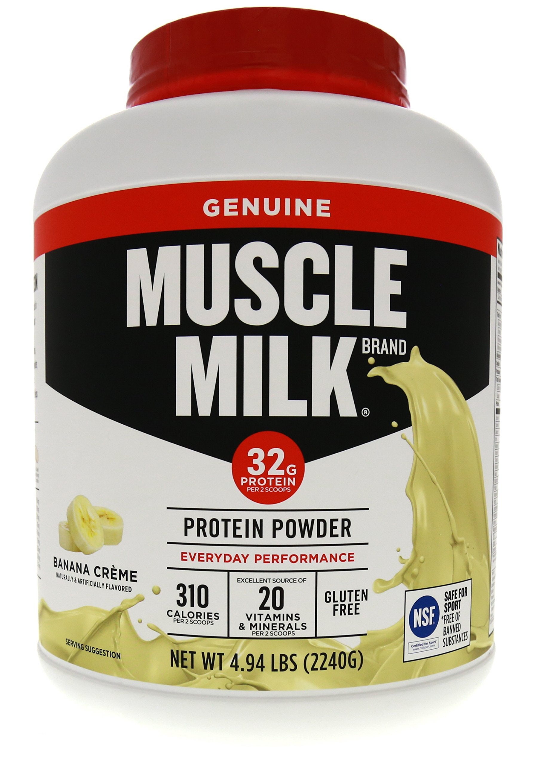 Muscle Milk Genuine Protein Powder, Strawberries ‘N Crème, 1.93 Pounds, 13 Servings, 32g Protein, 3g Sugar, Calcium, Vitamins A, C & D, NSF Certified for Sport, Energizing Snack, Packaging May Vary