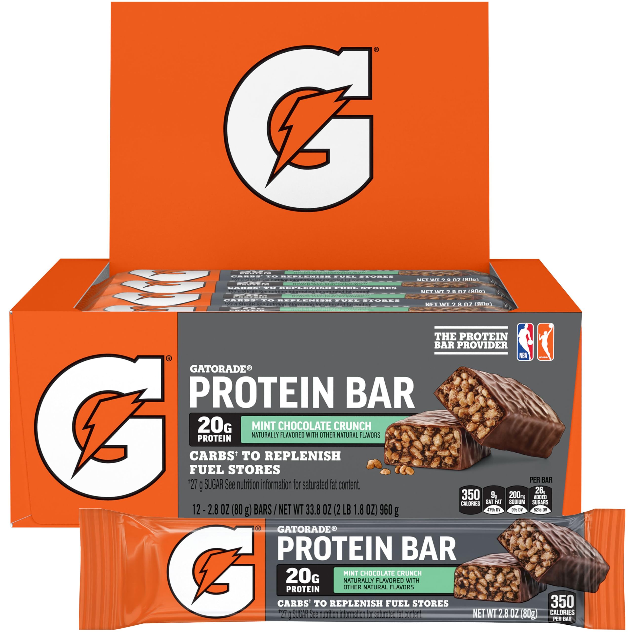 Gatorade Whey Protein Bars, Chocolate Caramel, 2.8 oz bars (Pack of 12, 20g of protein per bar)