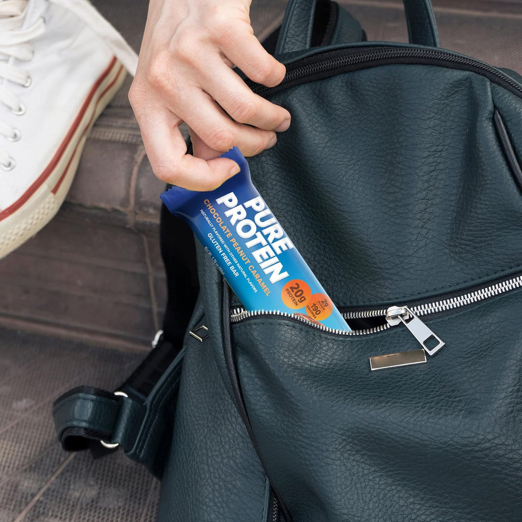 Pure Protein Chocolate Peanut Caramel Protein Bars, 20g Protein, 12 Ct | 3g Sugar, 190 Calories, Low Sugar* High Protein Snack, Gluten Free